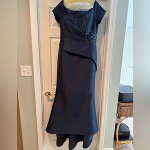 Elegant Asymmetrical Navy Evening Dress